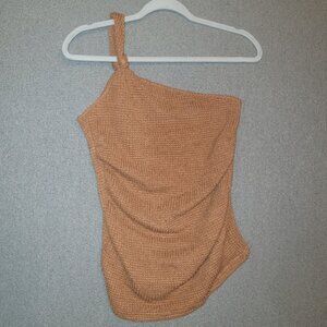 SHEIN Size Medium Textured Tan Swim Tank Top